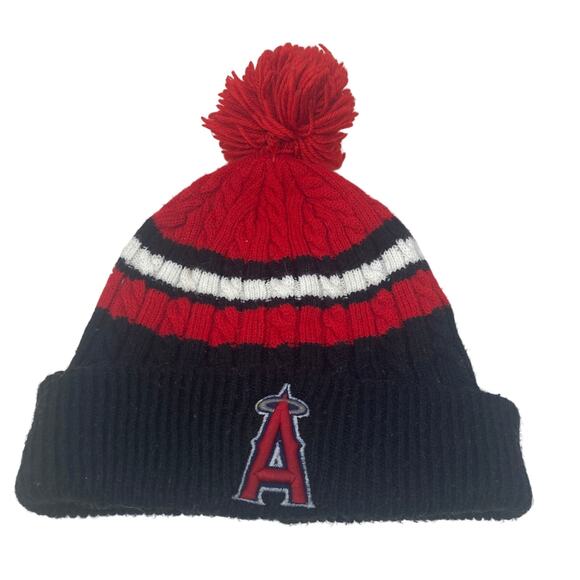 Los Angeles Angels Beanie Pom Pom Hat Mens One Size Red Knit - Picture 6 of 8